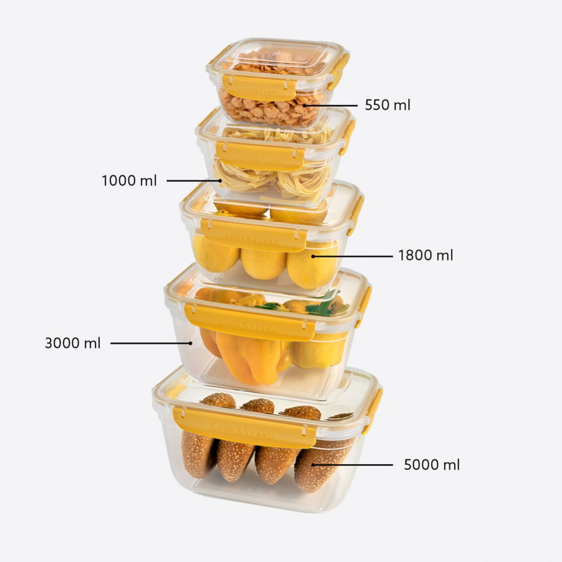 5 Pcs Master Rectangular Set (550-1000-1800-3000-5000 ml)